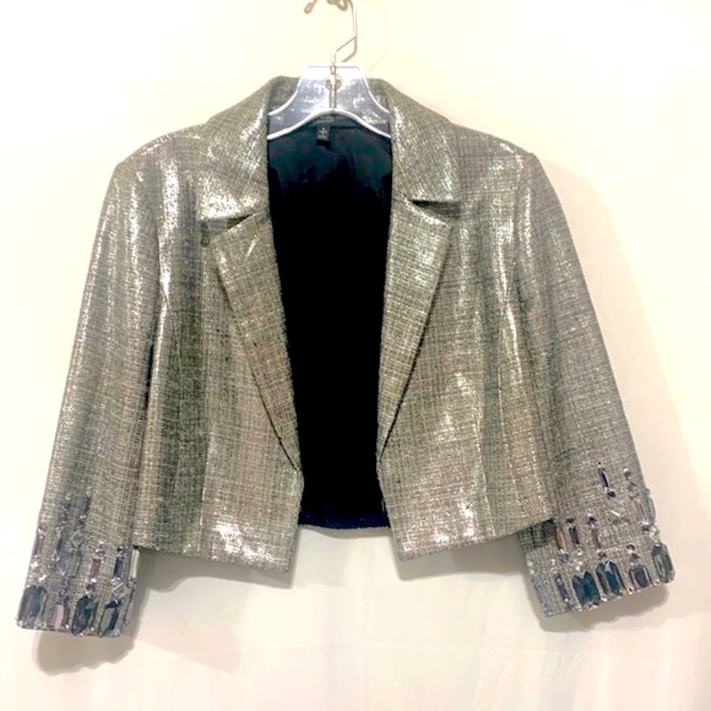 CARMEN Marc Valvo Collection bejeweled crop open jacket shimmery women’s sz 8